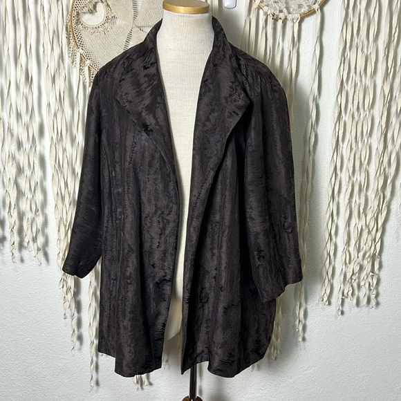 Eileen Fisher Women Brown Open Front Lagenlook Silk Blend Dinner Jacket Size 1X - Picture 1 of 8
